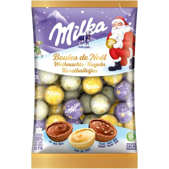 Milka Christmas Chocolate Balls Mix 350g product packaging