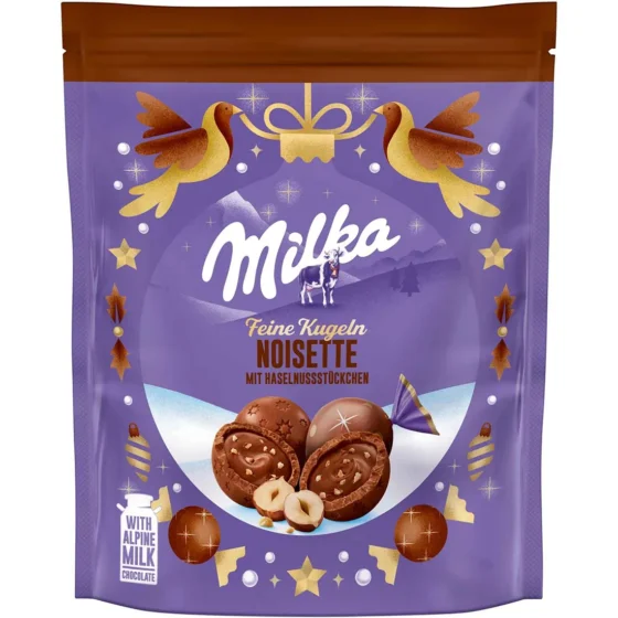 Milka Christmas Chocolate Balls Noisette 90g original product packaging