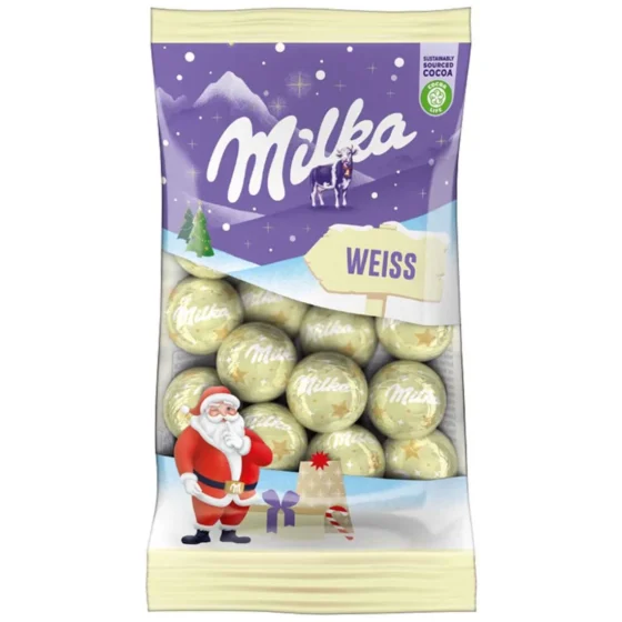 Milka Christmas Chocolate Balls White 100g original product packaging