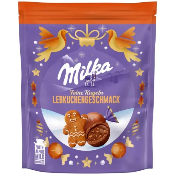 Milka Christmas Ginger Cookie Chocolate Balls 90g product packaging