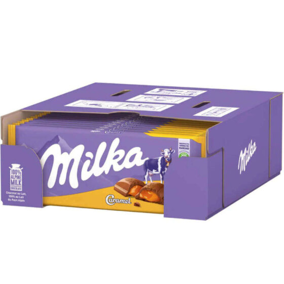Milka Caramel chocolate case box packaging