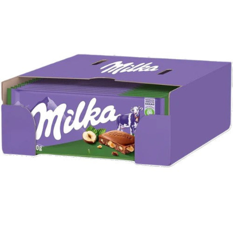 Milka Hazelnut chocolate case box packaging